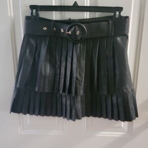 Black Pleated Skirt with Belt
